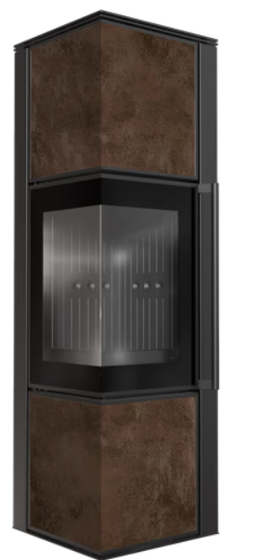 Kratki TORA/M - Kaminofen aus Stahl 8 kW Ø 150 Quarzsinter NATURALI PIETRA DI SAVOIA ANTRANCITE BOCCIARDATA schwarz Verkleidung Nein Schwarz