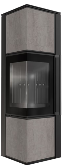 Kratki TORA/M - Kaminofen aus Stahl 8 kW Ø 150 Quarzsinter NATURALI PIETRA DI SAVOIA ANTRANCITE BOCCIARDATA schwarz Verkleidung Nein Schwarz
