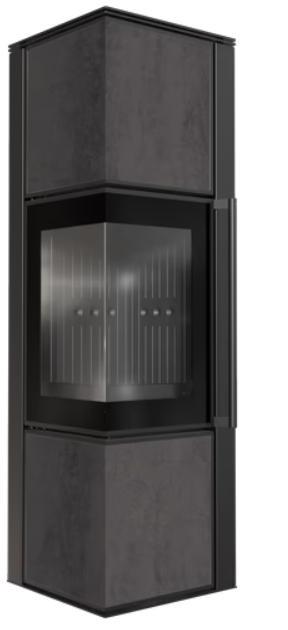 Kratki TORA/M - Kaminofen aus Stahl 8 kW Ø 150 Quarzsinter NATURALI PIETRA DI SAVOIA ANTRANCITE BOCCIARDATA schwarz Verkleidung Nein Schwarz