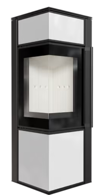 Kratki TORA/S - Kaminofen aus Stahl 8 kW Ø 150 Quarzsinter NATURALI PIETRA DI SAVOIA GRIGIA BOCCIARDATA mit Türfeder Weiss Ja