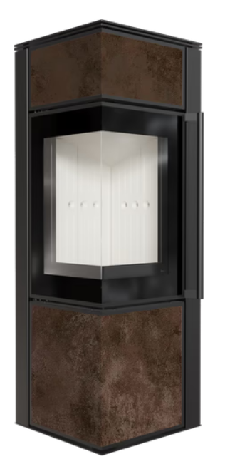 Kratki TORA/S - Kaminofen aus Stahl 8 kW Ø 150 Quarzsinter NATURALI PIETRA DI SAVOIA GRIGIA BOCCIARDATA mit Türfeder Weiss Ja