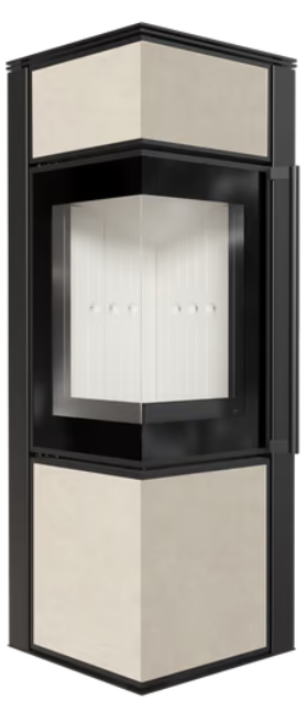 Kratki TORA/S - Kaminofen aus Stahl 8 kW Ø 150 Quarzsinter NATURALI PIETRA DI SAVOIA GRIGIA BOCCIARDATA mit Türfeder Weiss Ja