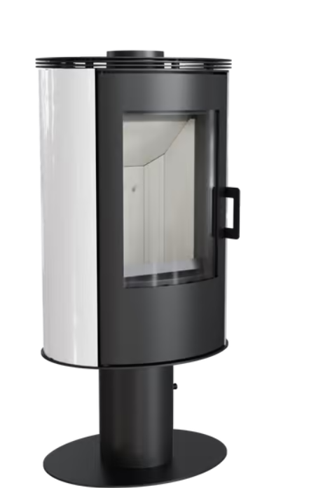 Kachelofen aus stahl AB S/N/DR mit Standfuss Ø 150 8 kW rot Kachel