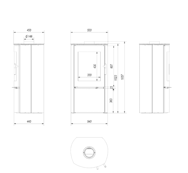Kratki FALCON - Kaminofen aus stahl Ø 150 10 kW mit Türfeder