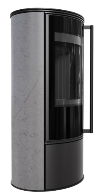 Kratki ERIK - Kaminofen aus Stahl ERIK Ø 150 5,5 kW dekorative Keramiken GRAY SATIN