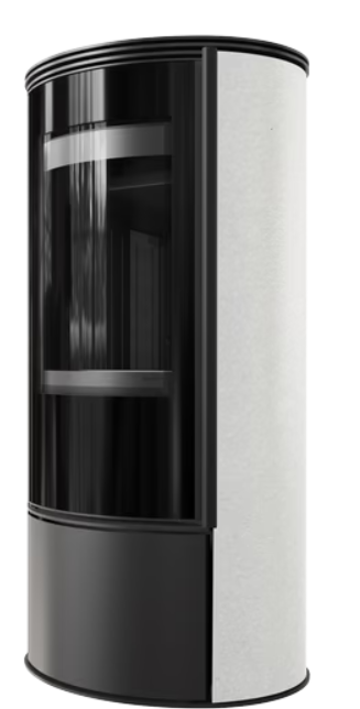 Kratki ERIK - Kaminofen aus Stahl Ø 150 5,5 kW dekorative Keramiken WHITE SATIN