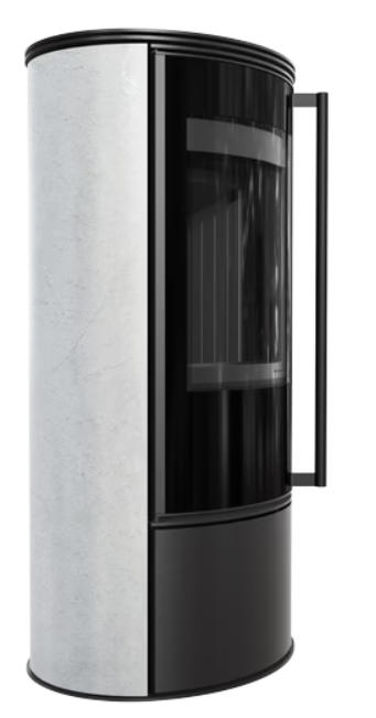 Kratki ERIK - Kaminofen aus Stahl Ø 150 5,5 kW dekorative Keramiken WHITE NATURAL