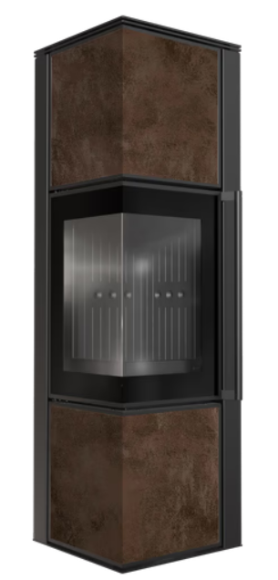 Kratki TORA/S - Kaminofen aus Stahl 8 kW Ø 150 Quarzsinter OXIDE MORO schwarz Verkleidung mit Türfeder