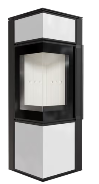 Kratki TORA/S - Kaminofen aus Stahl 8 kW Ø 150 Weißes Glaspaneel mit Türfeder