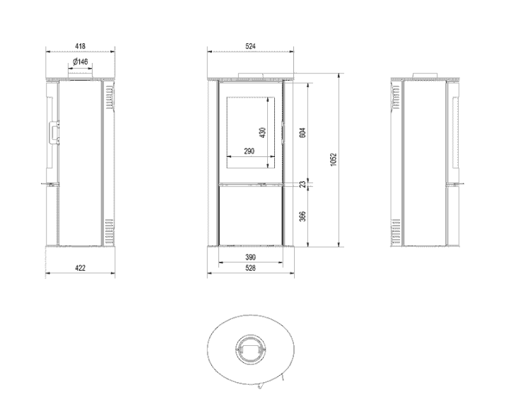 Kratki KOZA - Piec stalowy kaflowy biały koza AB Ø 150 8 kW, czarny termotec