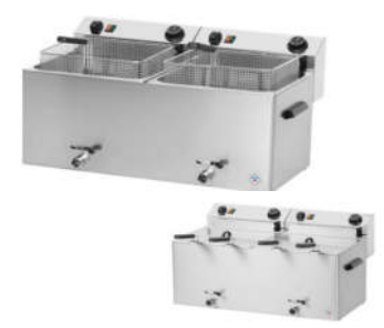 Elektro Doppelfriteuse 2x 10 - 11 Lit. mit Fettablaßhahn und Griffe