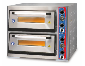 Pizzaofen Doppelkammer 4 + 4 x Ø 300 mm mit Thermometer und Schalter