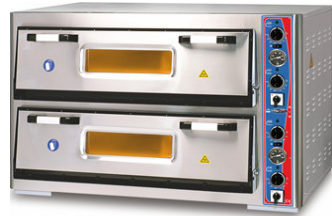 Pizzaofen Doppelkammer 6 + 6 x Ø 300 mm mit Thermometer und Schalter