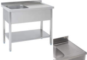 Spülbecken mit Ablage rechts und Bodenregal