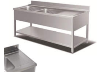 Doppelspülbecken mit Ablagefläche rechts und Bodenregal