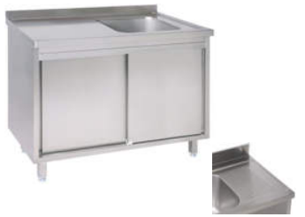 Einzelpülschrank mit Ablage links und Schiebetüren in 700 mm Tiefe