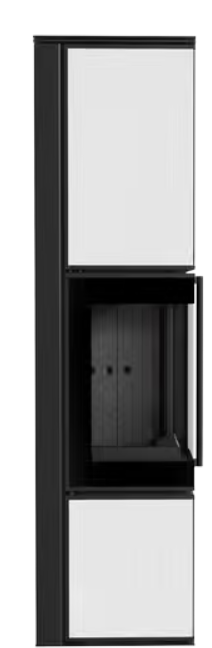 Kaminofen aus Stahl TORA/L 8 kW Ø 150 Weißes Glaspaneel schwarz Verkleidung