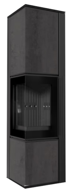 Kratki TORA/M - Kaminofen aus Stahl 8 kW Ø 150 Quarzsinter Nero Assoluto schwarz Verkleidung