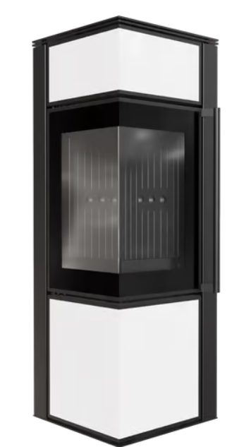Kratki TORA/L - Kaminofen aus Stahl 8 kW Ø 150 Quarzsinter Nero Assoluto schwarz Verkleidung mit Türfeder