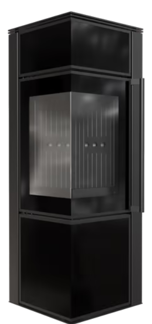 Kratki TORA/L - Kaminofen aus Stahl 8 kW Ø 150 Quarzsinter Nero Assoluto schwarz Verkleidung mit Türfeder