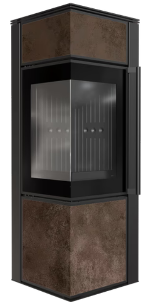 Kaminofen aus Stahl TORA/M 8 kW Ø 150 Quarzsinter FOKOS SALE schwarz Verkleidung