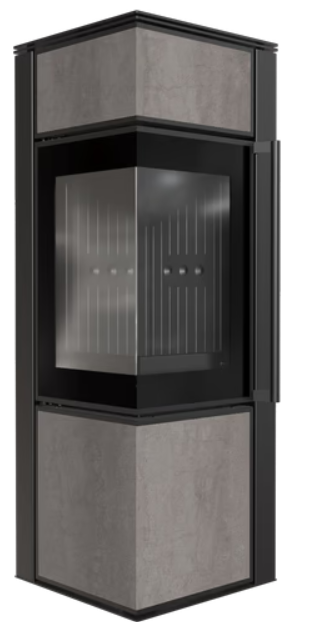 Kaminofen aus Stahl TORA/M 8 kW Ø 150 Quarzsinter FOKOS SALE schwarz Verkleidung