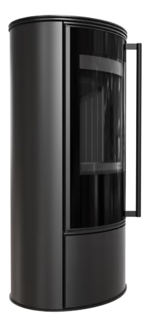 Kratki ERIK - Kaminofen aus Stahl Ø 150 5,5 kW dekorative Keramiken GRAFITE SATIN schwarz Verkleidung mit Türfeder Weiss