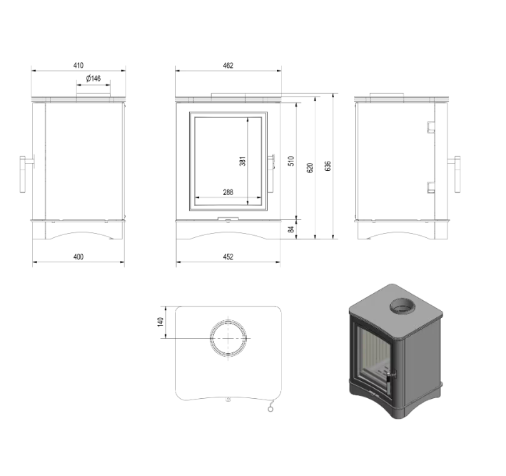 Kratki K5 - Kaminofen aus Stahl Ø 150 7 kW