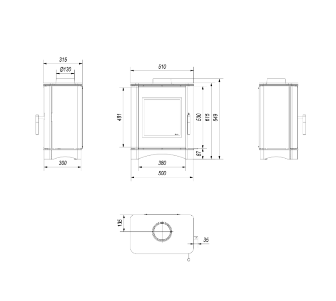 Kratki VEGA Kaminofen aus stahl Ø 130 6 kW