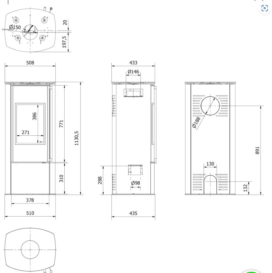 Kratki KOZA AB ENYO R - Freistehender Stahlofen 5,5 kW Ø 100/150