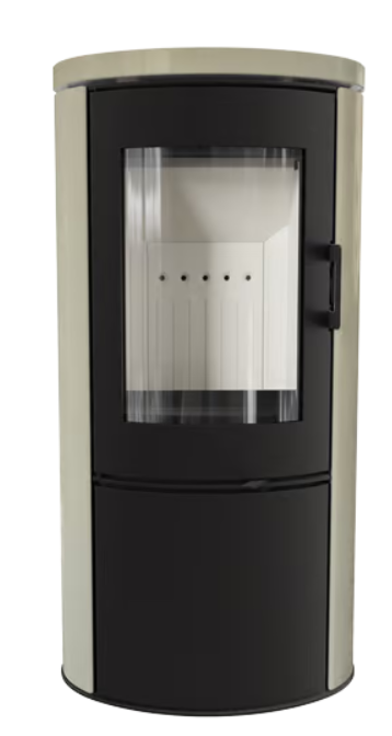 Kratki AB S/DR/ECO - Kaminofen aus Stahl5,5 kW Ø 150 Fassadenverkleidung creme Mit Türfeder