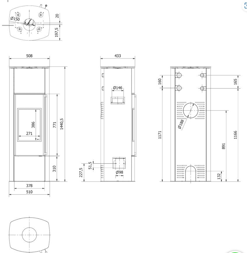 Kratki AB ENYO R Hoch - Freistehender Stahlofen 5,5 kW Ø 100/150