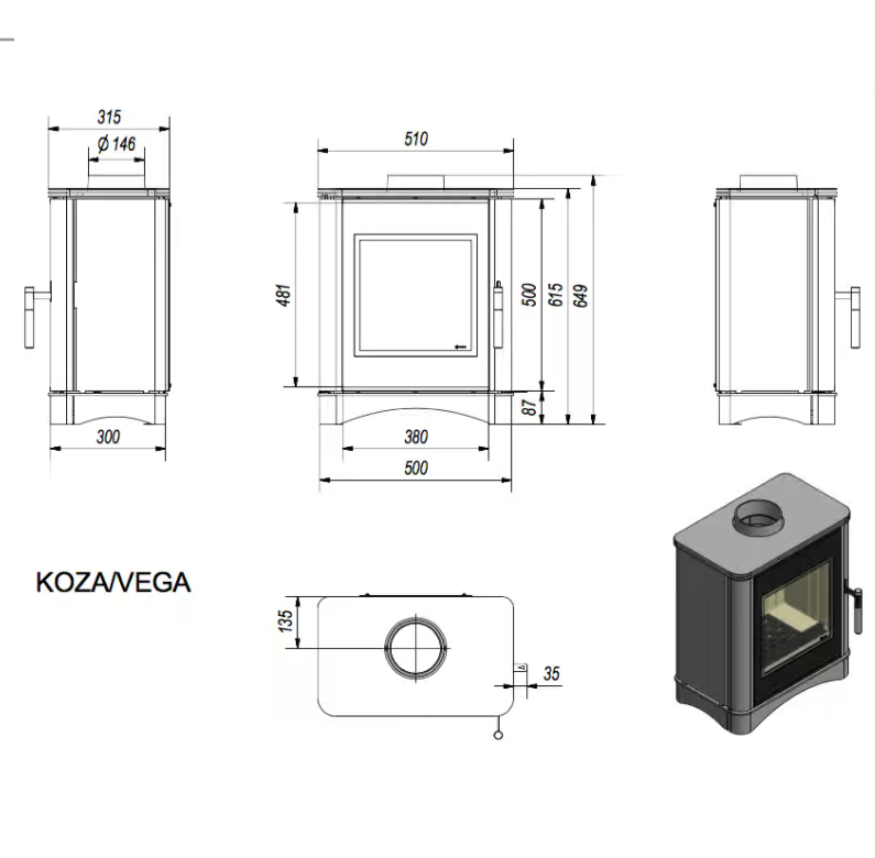 Kratki VEGA - Kaminofen aus stahl Ø 150 6 kW