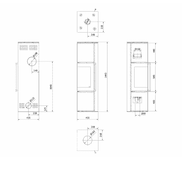 Kratki TORA/M - Kaminofen aus Stahl 8 kW Ø 150 Quarzsinter Nero Assoluto schwarz Verkleidung