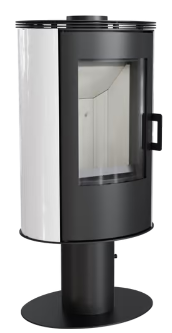 Kratki AB S/N/DR - Kachelofen aus stahl mit Standfuss Ø 150 8 kW weiss Kachel