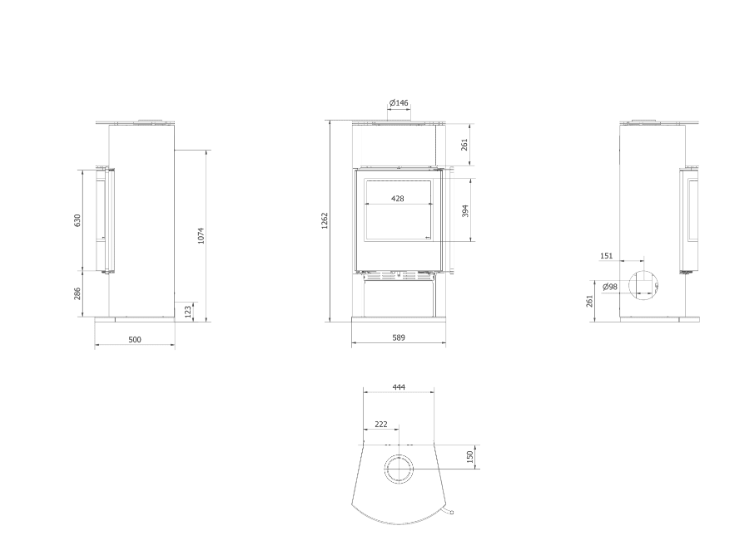 Kratki TOFA - Kaminofen aus Stahl Ø 150 8 kW