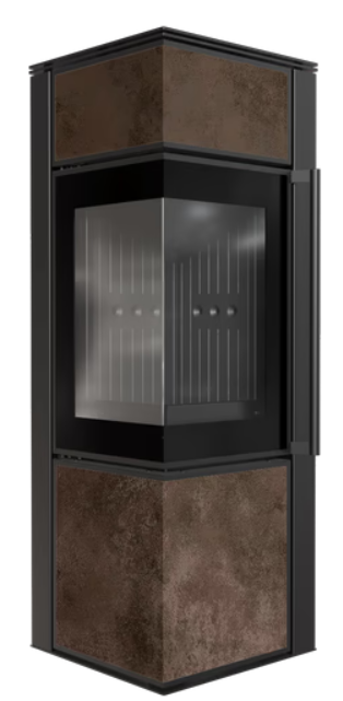 Kratki TORA/S - Kaminofen aus Stahl 8 kW Ø 150 Quarzsinter OXIDE MORO schwarz Verkleidung