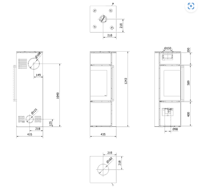 Kratki TORA/S - Kaminofen aus Stahl 8 kW Ø 150 Quarzsinter OXIDE MORO schwarz Verkleidung