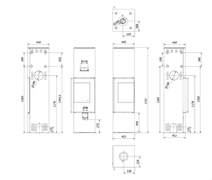 Kratki REN/L rechts - Kaminofen aus Stahl Ø 150 7 kW