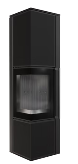 Kratki TORA/L - Kaminofen aus Stahl 8 kW Ø 150 Quarzsinter Nero Assoluto schwarz Verkleidung mit Türfeder