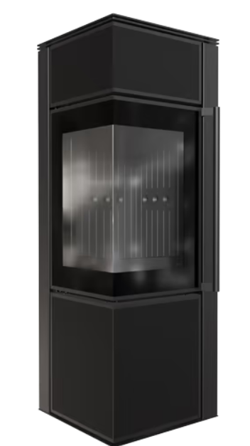 Kratki TORA/S - Kaminofen aus Stahl 8 kW Ø 150 Quarzsinter Nero Assoluto schwarz Verkleidung