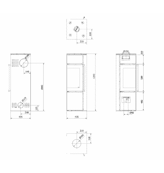 Kratki TORA/S - Kaminofen aus Stahl 8 kW Ø 150 Quarzsinter Nero Assoluto schwarz Verkleidung