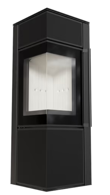 Kratki TORA/S - Kaminofen aus Stahl 8 kW Ø 150 Quarzsinter Nero Assoluto mit Türfeder