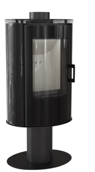 Kratki AB S/N/O/DR/GLASS - Kachelofen drehbar Ø 150 8 kW schwarz Kachel mit Türfeder