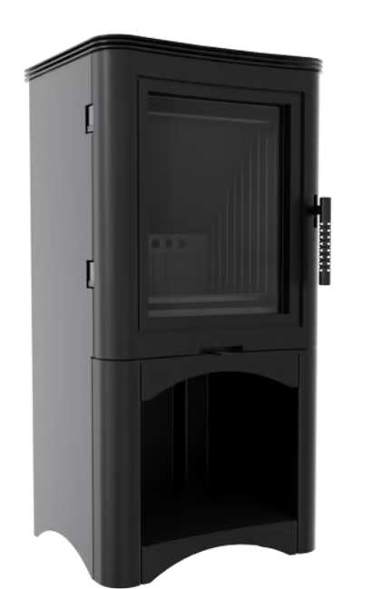 Kratki K5 - Kaminofen aus Stahl Ø 150 7 kW Holzregal schwarz Verkleidung