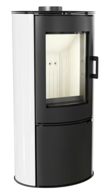 Kratki AB S/DR - Kachelofen aus Stahl Ø 150 8 kW weiss Kachel mit Türfeder