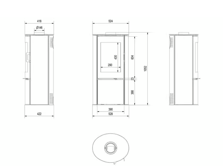 Kratki AB S/DR - Kachelofen aus Stahl Ø 150 8 kW weiss Kachel mit Türfeder