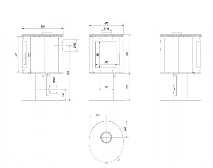 Kratki ORBIT - Kaminofen aus Stahl Ø 150 7 kW mit Türfeder