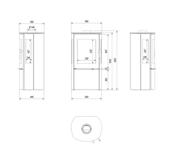 Kratki AB S/2 - Kachelofen aus Stahl Ø 150 10 kW creme Kachel