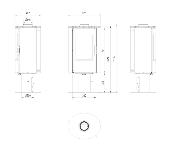 Kratki AB S/N/O/DR/GLASS - Kaminofen aus Stahl drehbar Ø 150 8 kW